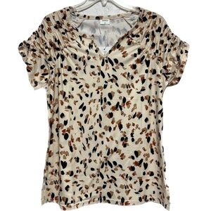 Xieerduo Cream Black and Brown Short Sleeve Rouche Sleeve Blouse Top NWT